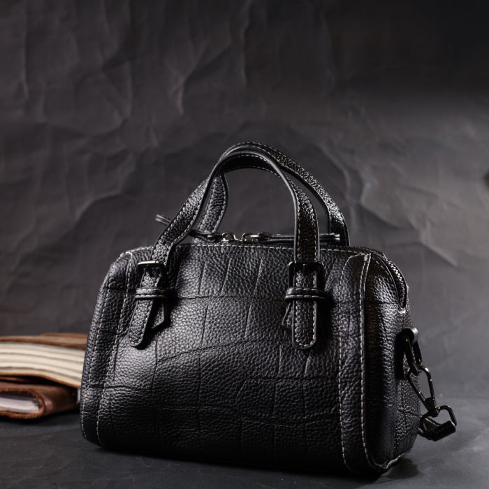 Миниатюрная женская сумка с двумя ручками из натуральной кожи Vintage 22358 Черная