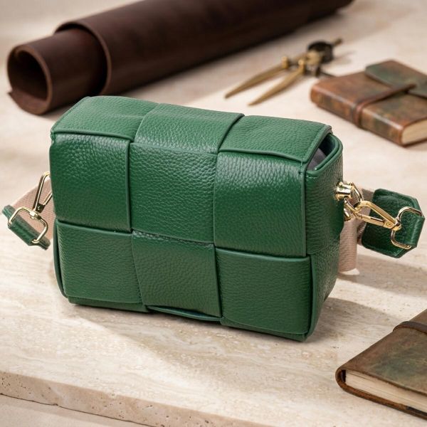 Компактная вечерняя сумка для женщин с переплетами из натуральной кожи Vintage 22312 Зеленая