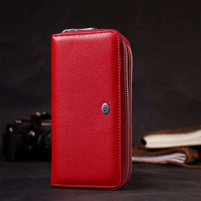Яркий женский кошелек-клатч с двумя отделениями на молниях ST Leather 19430 Красный