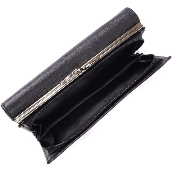 Функциональный женский кошелек на магнитах из натуральной кожи ST Leather 23112 Черный