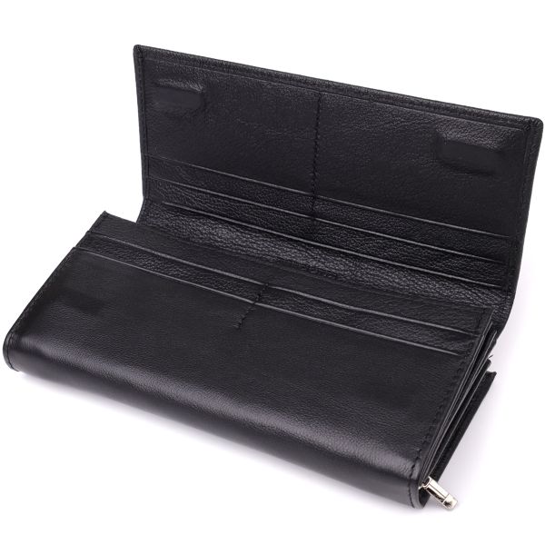 Функциональный женский кошелек на магнитах из натуральной кожи ST Leather 23112 Черный
