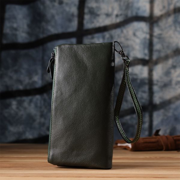Удобный кошелек для женщин с кистевым ремнем из натуральной кожи ST Leather 23104 Зеленый