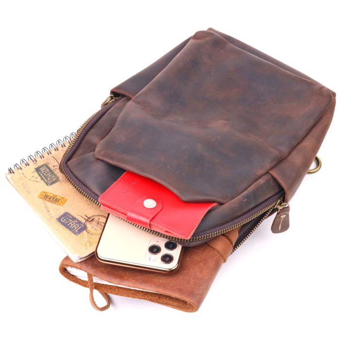 Сумка мужская через плечо из натуральной винтажной кожи 21285 Vintage Коричневая