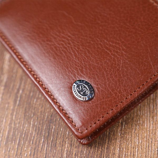 Удобный зажим для денег из натуральной гладкой кожи ST Leather 19427 Коричневый