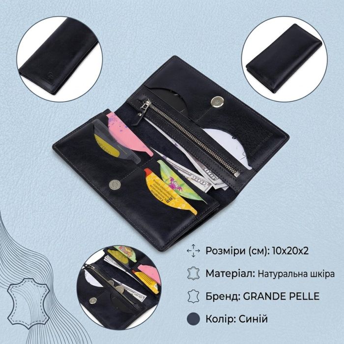Вертикальное кожаное портмоне унисекс GRANDE PELLE 11556 Синий
