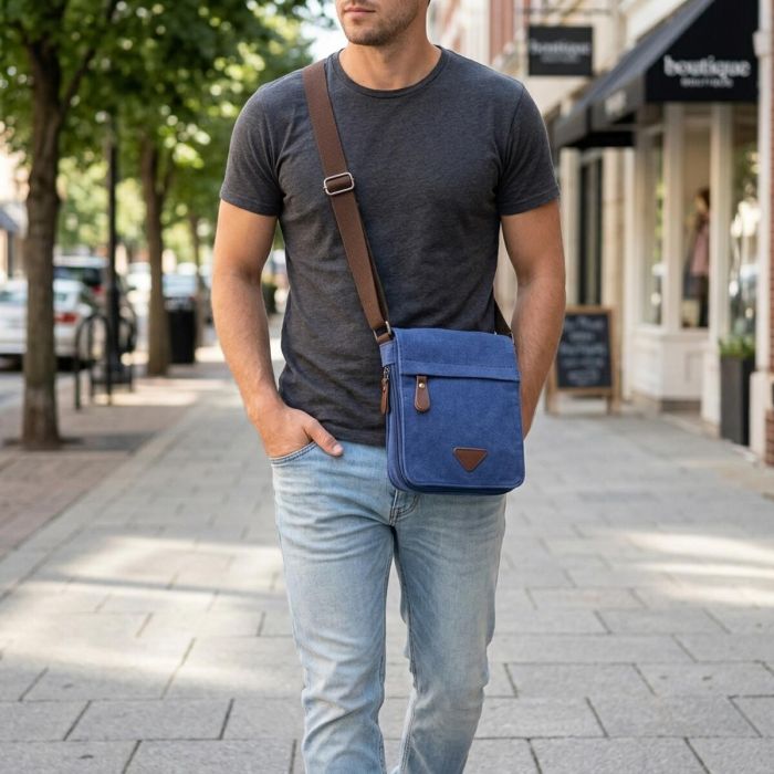 Интересная мужская сумка из текстиля 21267 Vintage Синяя