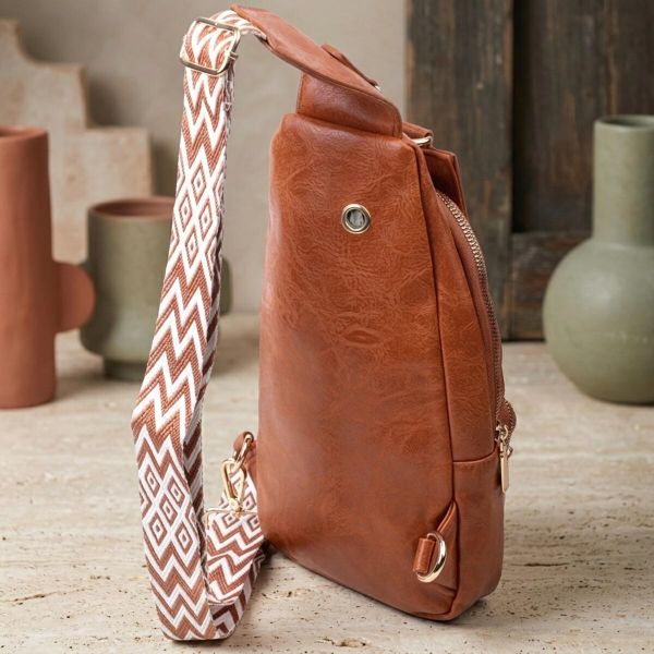 Стильна жіноча слінг сумка через плече з екошкіри Vintage 22751 Рудий