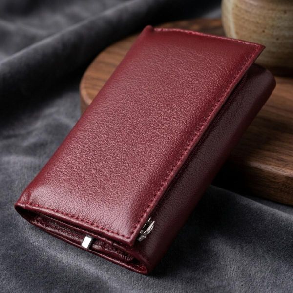 Симпатичный женский кошелек в три сложения из натуральной кожи ST Leather 19470 Бордовый