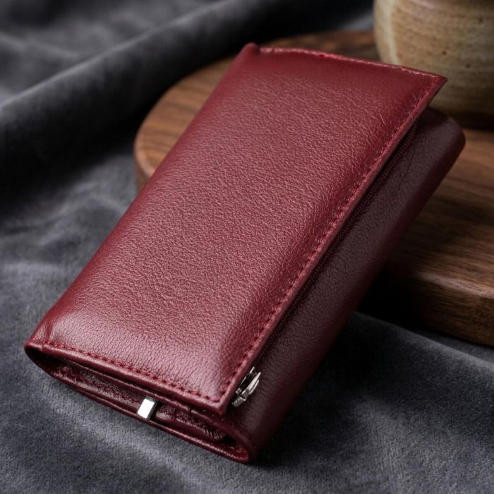 Симпатичный женский кошелек в три сложения из натуральной кожи ST Leather 19470 Бордовый
