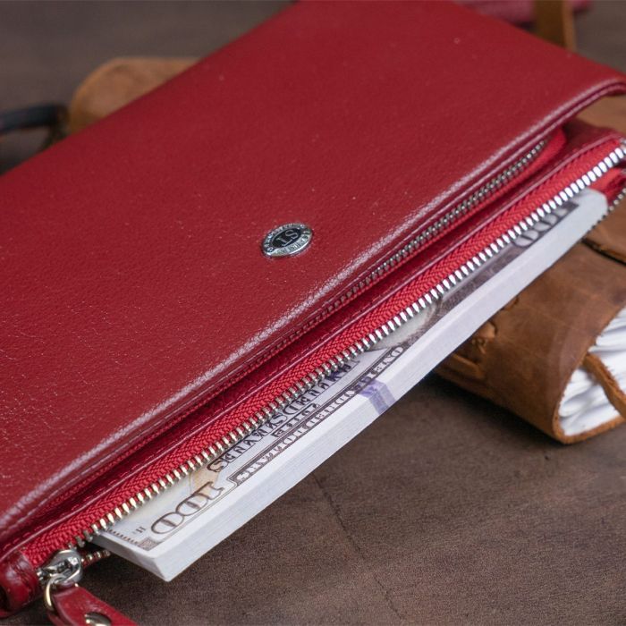 Кошелек-клатч из кожи с карманом для мобильного ST Leather 19311 Бордовый