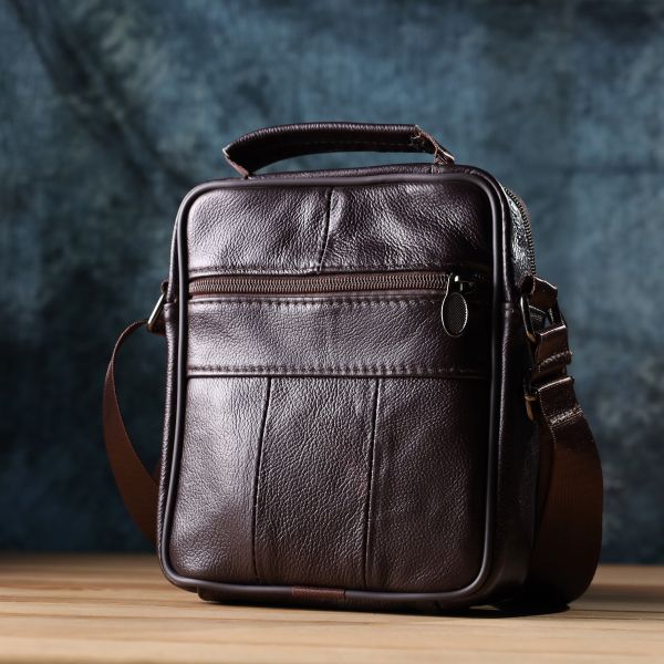 Небольшая вертикальная сумка с ручкой для мужчин из натуральной кожи Vintage 22865 Коричневый