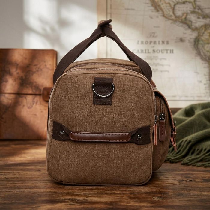 Дорожная сумка текстильная с карманом Vintage 20193 Коричневая