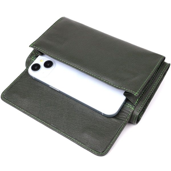 Горизонтальный кошелек с карманом для телефона из натуральной кожи ST Leather 23068 Зеленый