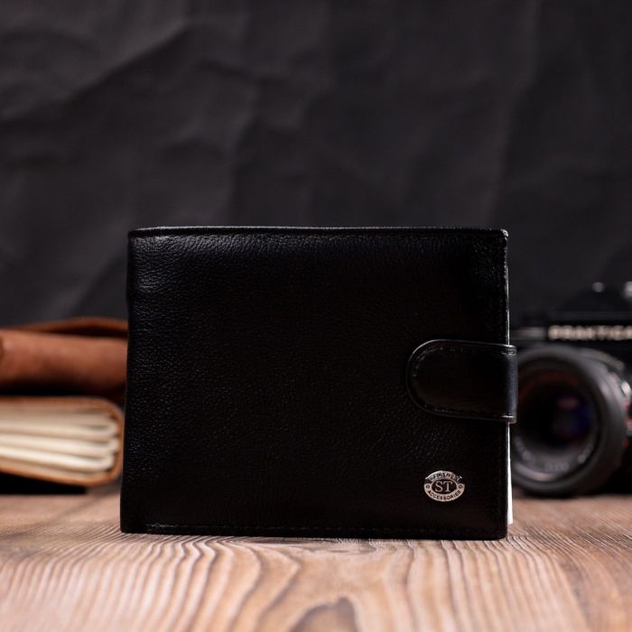 Мужской горизонтальный бумажник из натуральной кожи ST Leather 22466 Черный