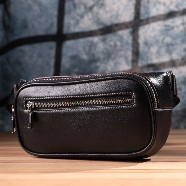 Стильная мужская бананки из мягкой натуральной кожи Vintage sale_15116 Черный
