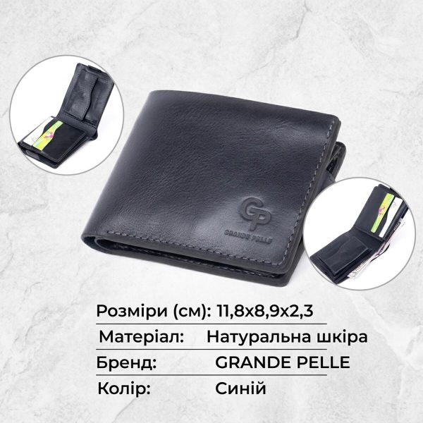 Функциональное тонкое портмоне GRANDE PELLE 11323 Синее