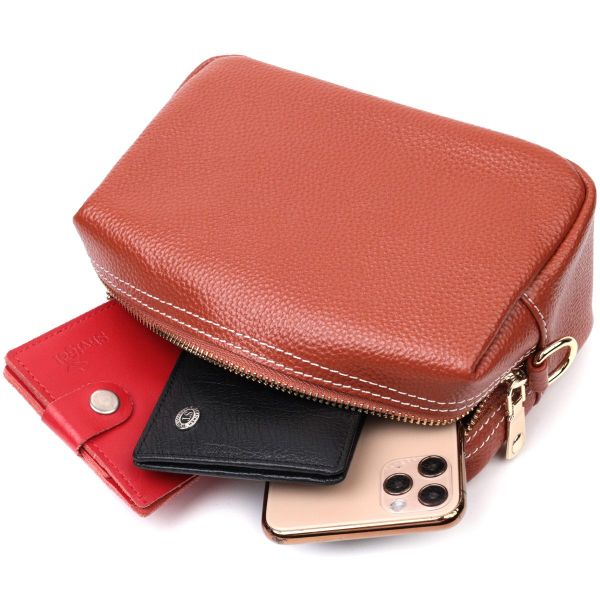 Оригинальная женская сумка с двумя ремнями из натуральной кожи Vintage 22273 Коричневый
