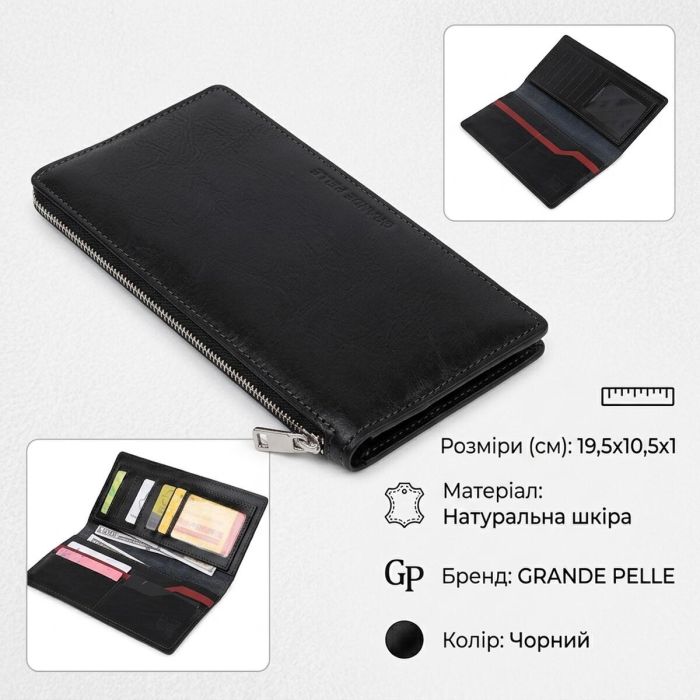 Оригинальное кожаное портмоне унисекс GRANDE PELLE 11513 Черный