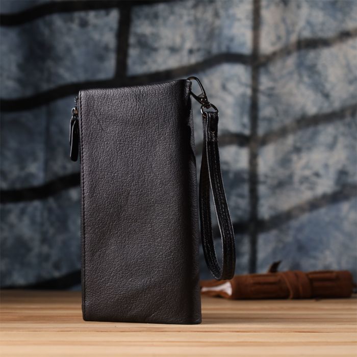 Практичный кожаный кошелек на три отделения ST Leather 23111 Черный