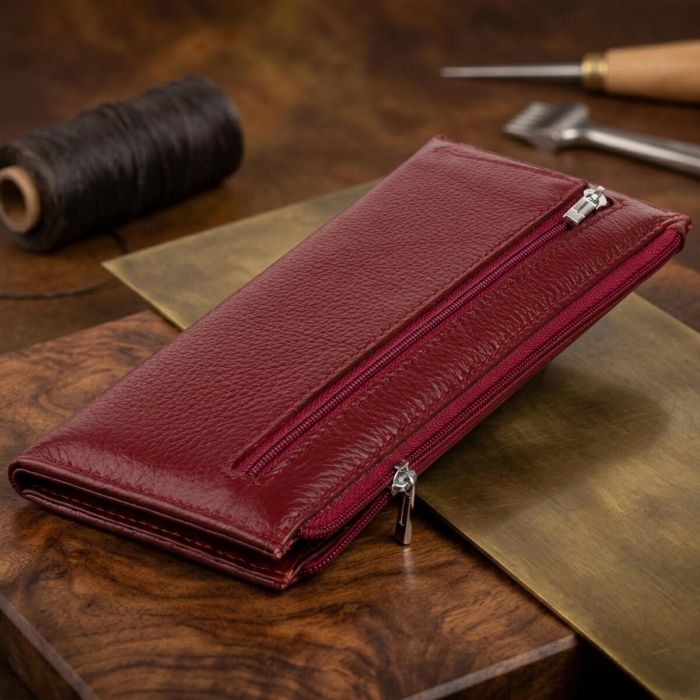 Горизонтальный тонкий кошелек из кожи женский ST Leather 19326 Бордовый