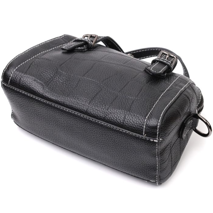 Миниатюрная женская сумка с двумя ручками из натуральной кожи Vintage 22358 Черная