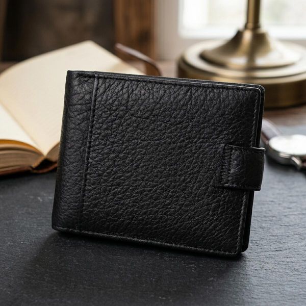 Мужской бумажник удобного размера из натуральной кожи ST Leather 22471 Черный