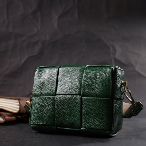 Компактная вечерняя сумка для женщин с переплетами из натуральной кожи Vintage 22312 Зеленая