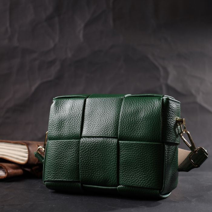 Компактная вечерняя сумка для женщин с переплетами из натуральной кожи Vintage 22312 Зеленая