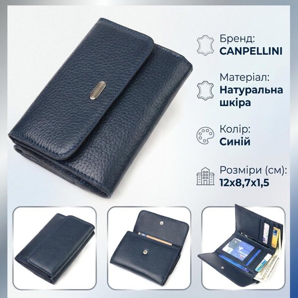 Практичный кошелек для женщин из натуральной кожи флотар CANPELLINI 21593 Синий