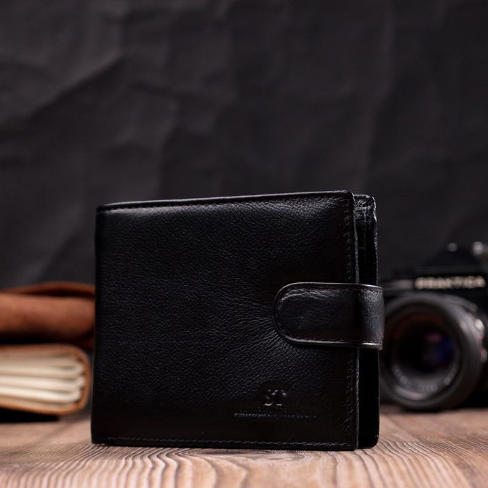 Мужской бумажник среднего размера из натуральной кожи ST Leather 22444 Черный