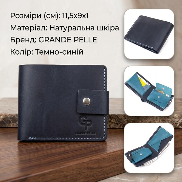 Мужское портмоне из натуральной кожи GRANDE PELLE 11461 Темно-синий