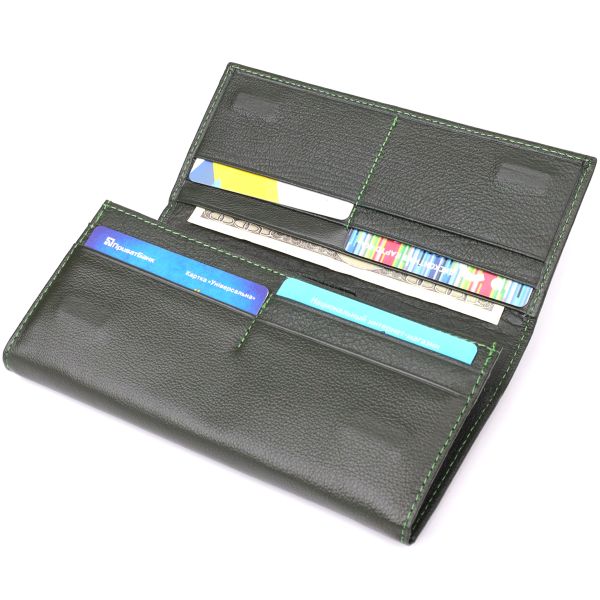 Горизонтальный кошелек у два сложения из натуральной кожи ST Leather 23067 Зеленый