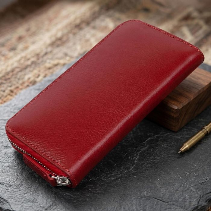 Стильний шкіряний жіночий гаманець на блискавці GRANDE PELLE 11563 Червоний