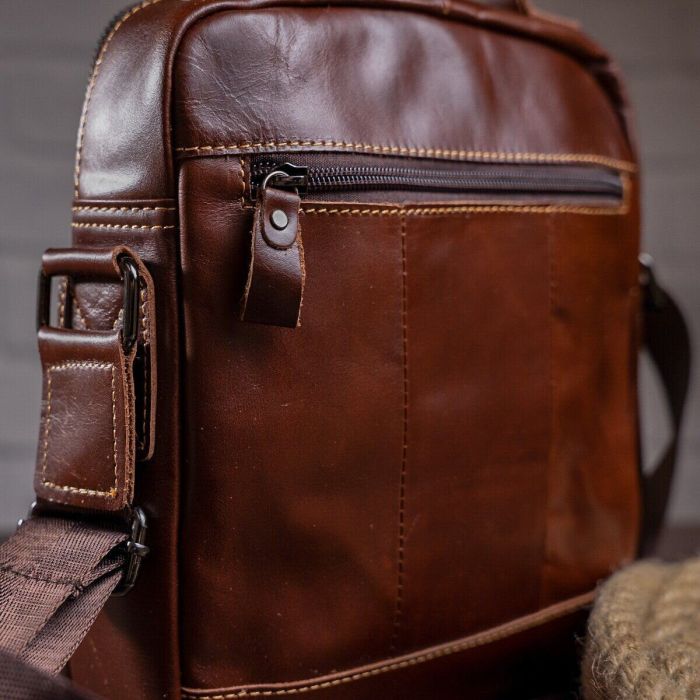 Сумка мужская гладкая Vintage 14700 Коричневая