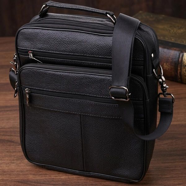 Сумка мужская с ручкой для переноса в руке из натуральной кожи Vintage 23029 Черный
