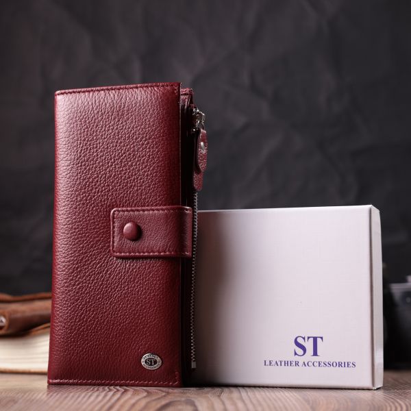 Вертикальный женский кошелек-клатч из натуральной кожи ST Leather 22535 Бордовый