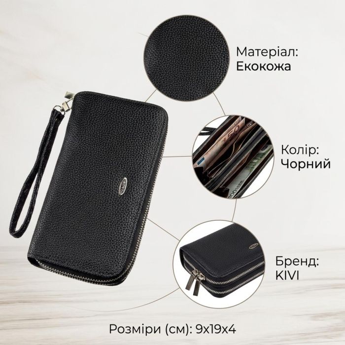 Гаманець жіночий з зернистою екокожі KIVI 19045 Чорний