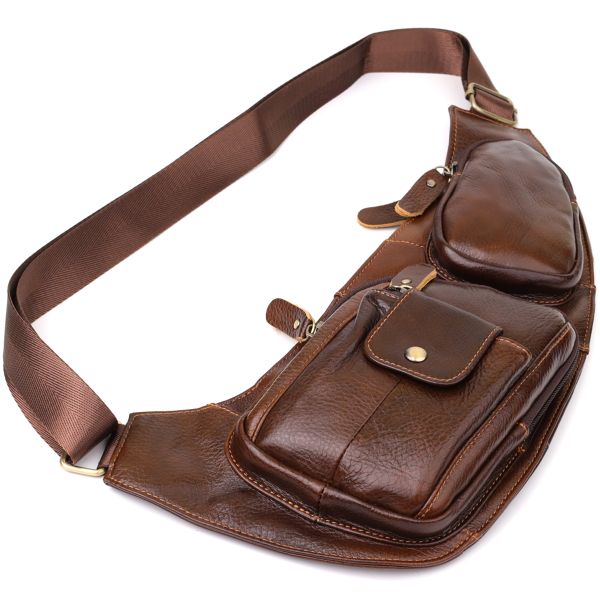 Мужская сумка с большим количеством карманов из натуральной кожи Vintage 22962 Коричневый