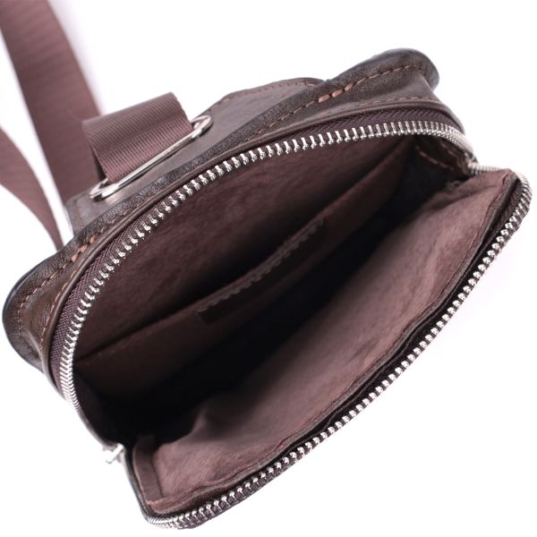 Мужская прямоугольная сумка бананка из гладкой натуральной кожи GRANDE PELLE 22880 Коричневый