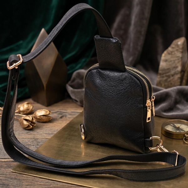 Небольшая женская сумка через плечо на два отделения из экокожи Vintage 22784 Черный