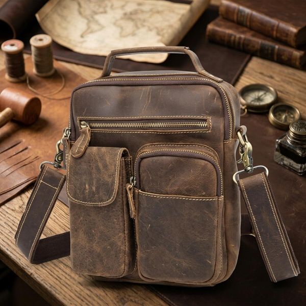 Сумка мужская Crazy horse Vintage 14692 Коричневая