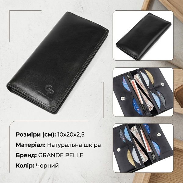 Вертикальный бумажник унисекс на магните GRANDE PELLE 11212 Черный