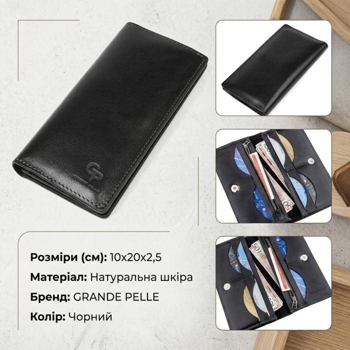 Вертикальный бумажник унисекс на магните GRANDE PELLE 11212 Черный