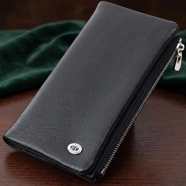 Вертикальный бумажник унисекс из мягкой натуральной кожи ST Leather 22743 Черный