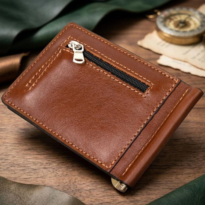 Чоловічий шкіряний затиск для грошей GRANDE PELLE 11474 Коричневий