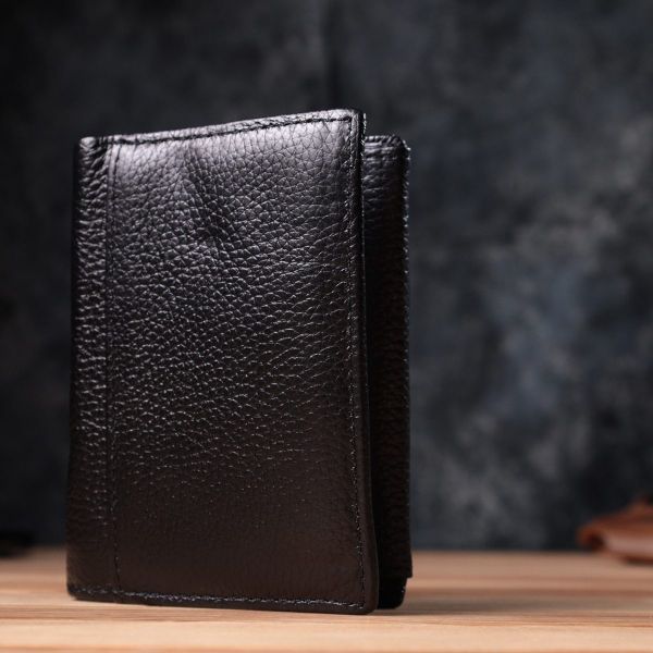 Вертикальный мужской кожаный кошелек в два сложения Vintage sale_15091 Черный