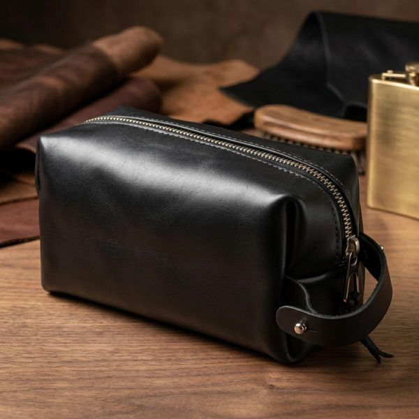 Кожаная мужская косметичка GRANDE PELLE 11415 Черный