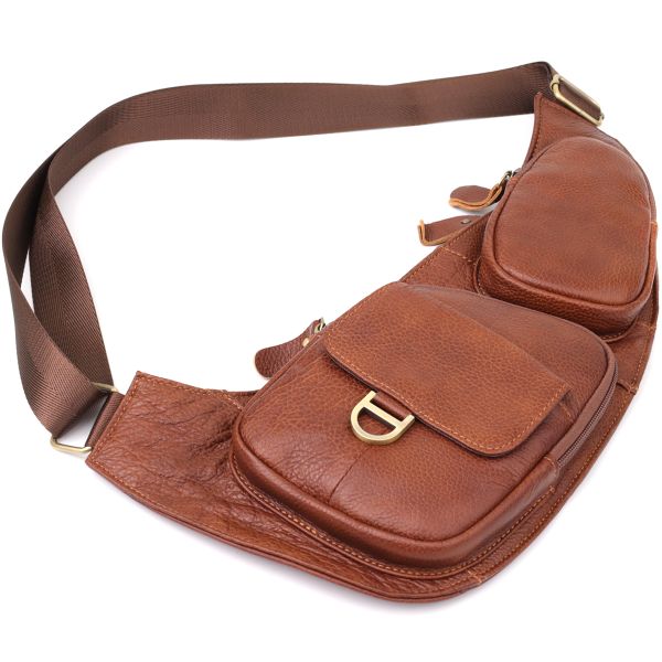 Мужская сумка через плечо из зернистой натуральной кожи Vintage 22966 Коричневый