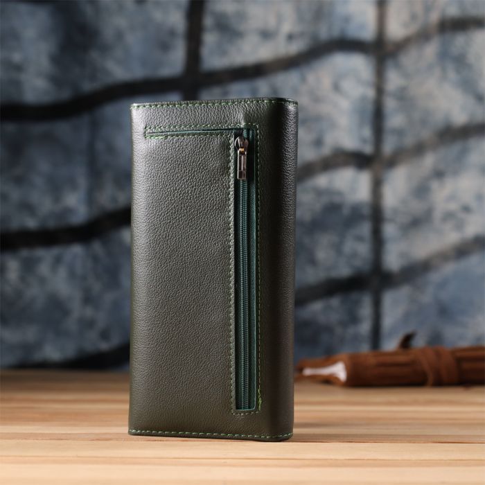 Горизонтальный кошелек у два сложения из натуральной кожи ST Leather 23067 Зеленый