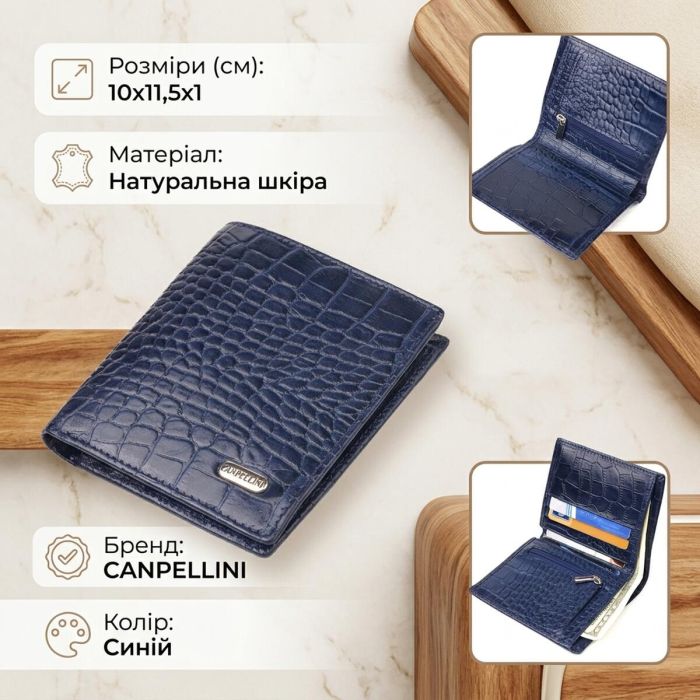 Необычное мужское портмоне из натуральной фактурной кожи CANPELLINI 21499 Синее